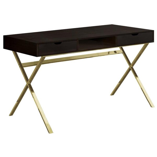 Gfancy Fixtures 23.75 x 47.25 x 29.25 in. Cappuccino Gold Metal Computer Desk GF3089036 - main